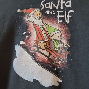 Jerzees Calvin Hobbes Hoodie Men's M NuBlend Black Santa Elf Y2K 00s 90s Vintage